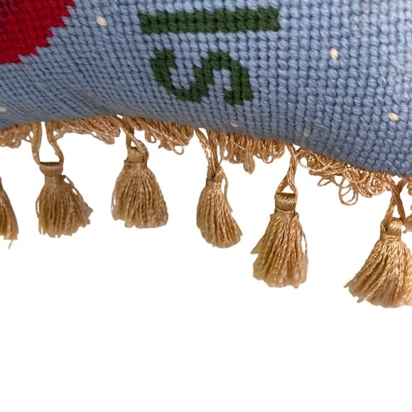 Christmas Snowman Deck The Halls Needlepoint Pillow With Tassels - Picture 4 of 6